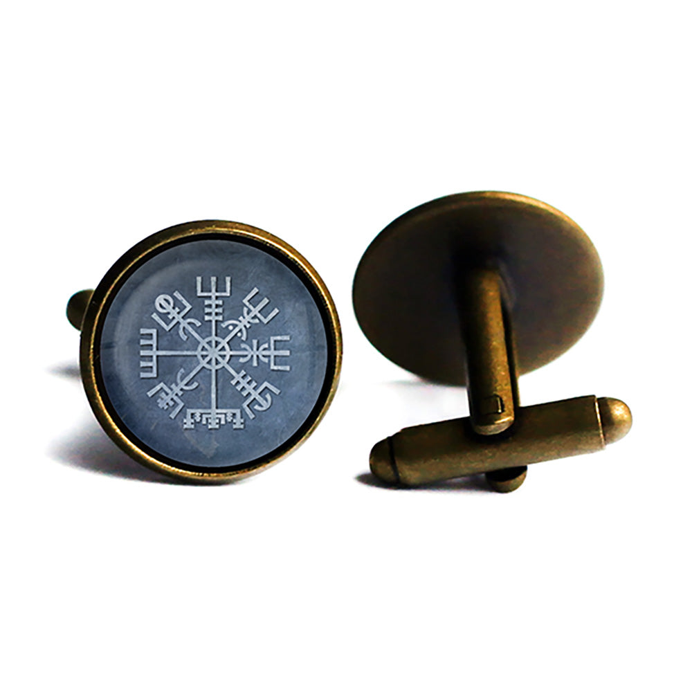 Viking Runes Vegvisir Viking Compass Antique Bronze Cufflinks