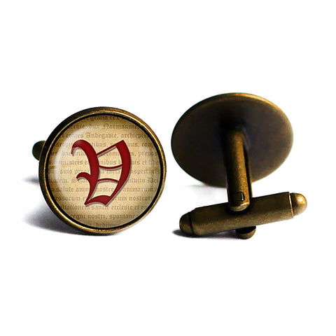 V Letter Old English Gothic Blackletter Magna Carta Antique Bronze Cufflinks