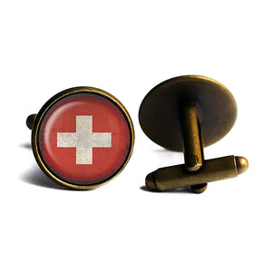 Switzerland Swiss Flag Antique Bronze Cufflinks