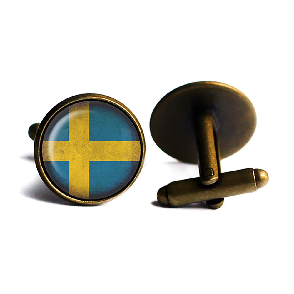 Sweden Swedish Flag Antique Bronze Cufflinks