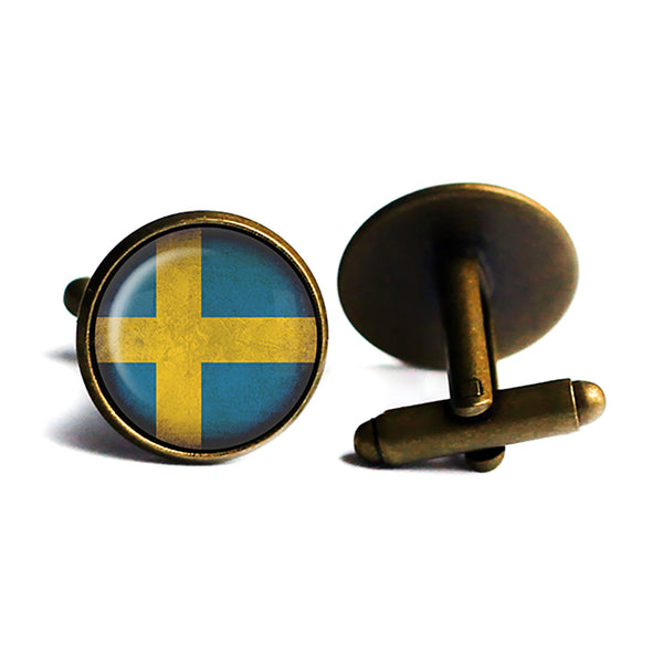 Sweden Swedish Flag Antique Bronze Cufflinks