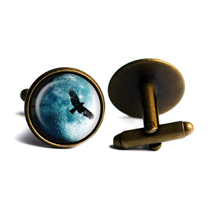 Halloween Full Moon Raven Antique Bronze Cufflinks