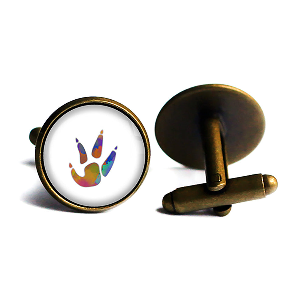 Chicken Paw Print Rainbow Watercolor Antique Bronze Cufflinks