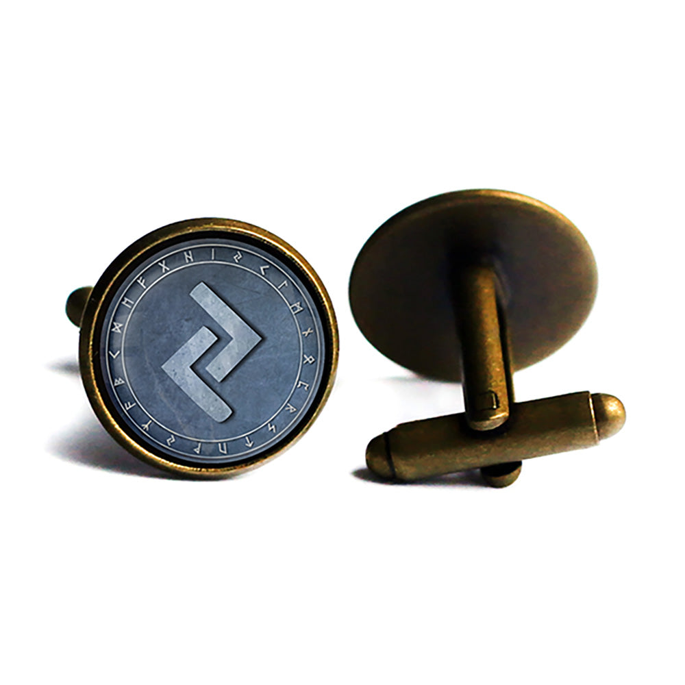 Viking Runes Elder Futhark Rune Circle J Jera Earth Antique Bronze Cufflinks