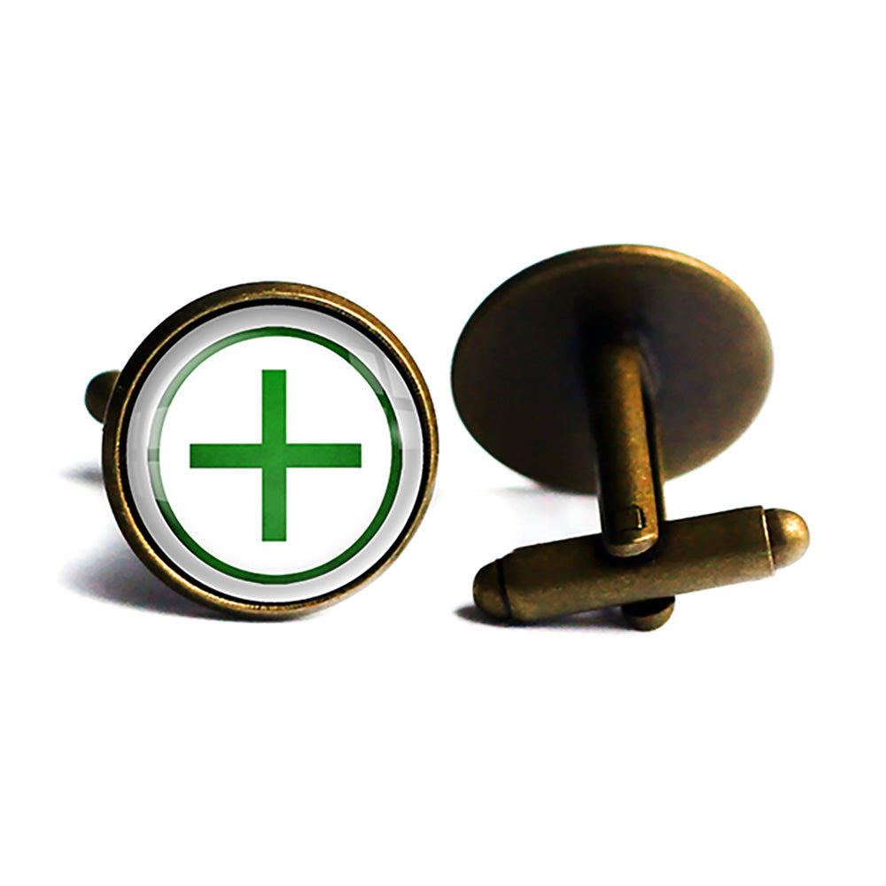 Celtic Cross Ailm Green on White Antique Bronze Cufflinks