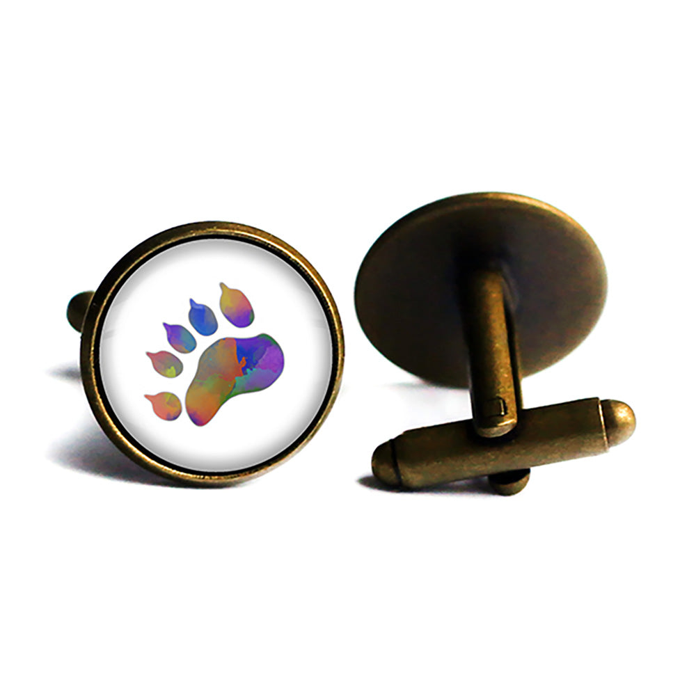 Bear Paw Print Rainbow Watercolor Antique Bronze Cufflinks