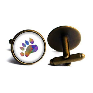 Bear Paw Print Rainbow Watercolor Antique Bronze Cufflinks
