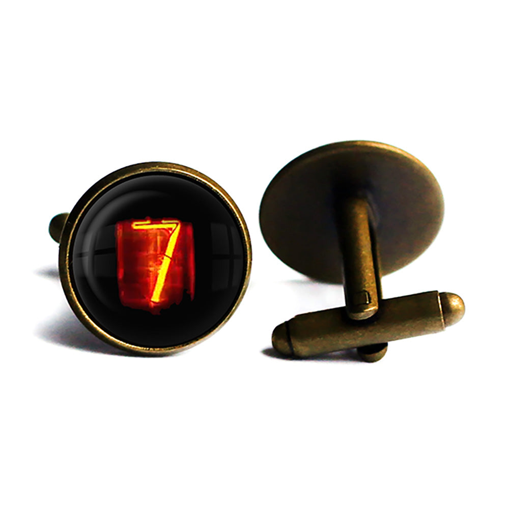 Dieselpunk Steampunk Cyberpunk Nixie Tube Print Number 7 Seven Antique Bronze Cufflinks