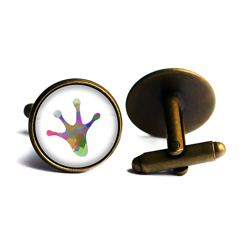 Frog Paw Print Rainbow Watercolor Antique Bronze Cufflinks