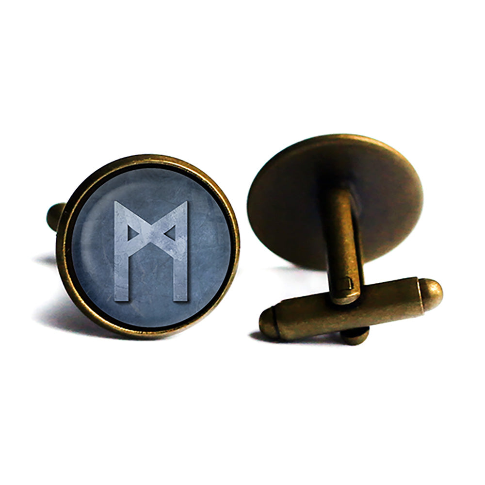 Viking Runes Elder Futhark M Mannaz Man Antique Bronze Cufflinks