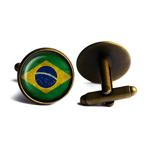 Brazil Brazilian Flag Antique Bronze Cufflinks