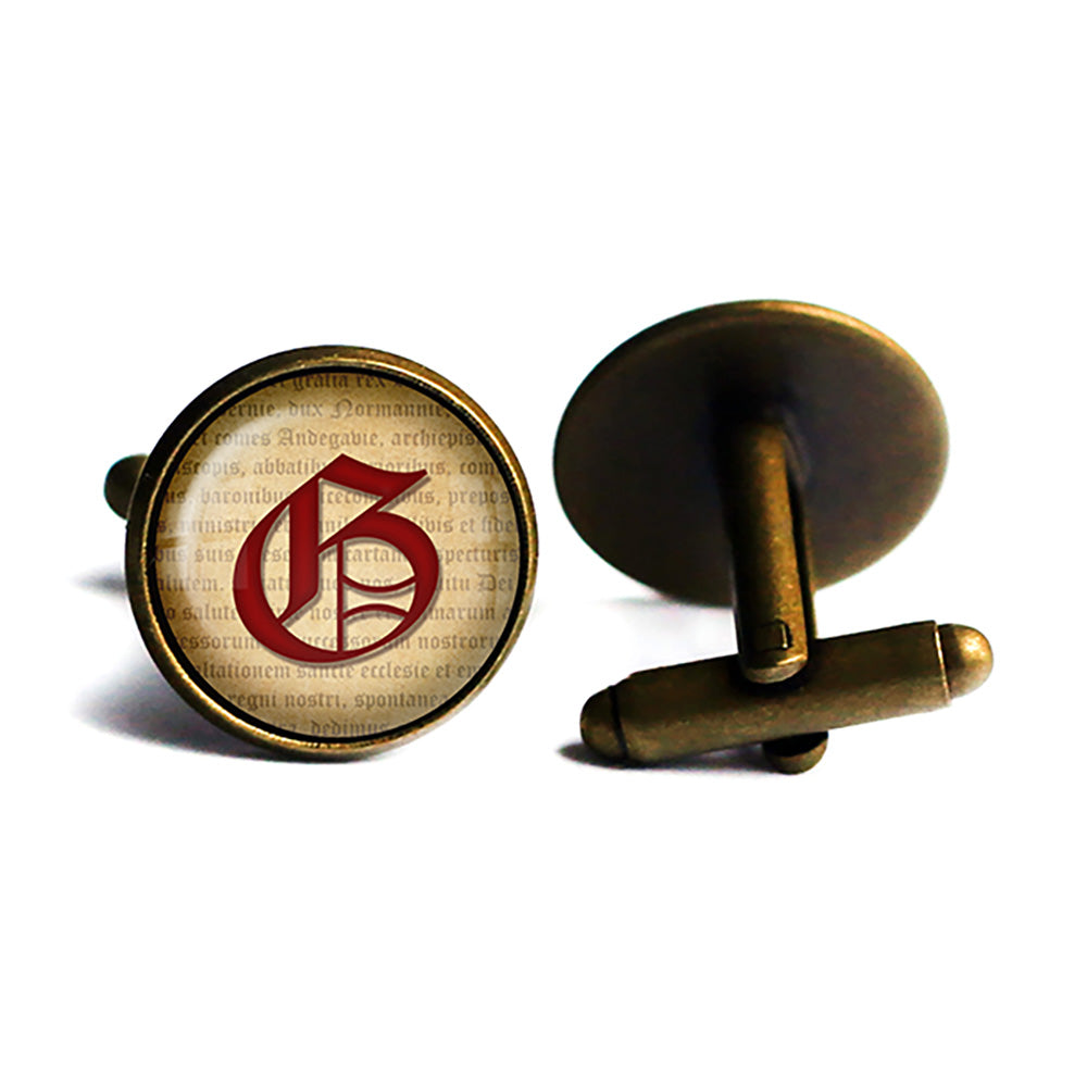 G Letter Old English Gothic Blackletter Magna Carta Antique Bronze Cufflinks