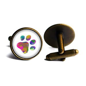 Dog Paw Print Rainbow Watercolor Antique Bronze Cufflinks