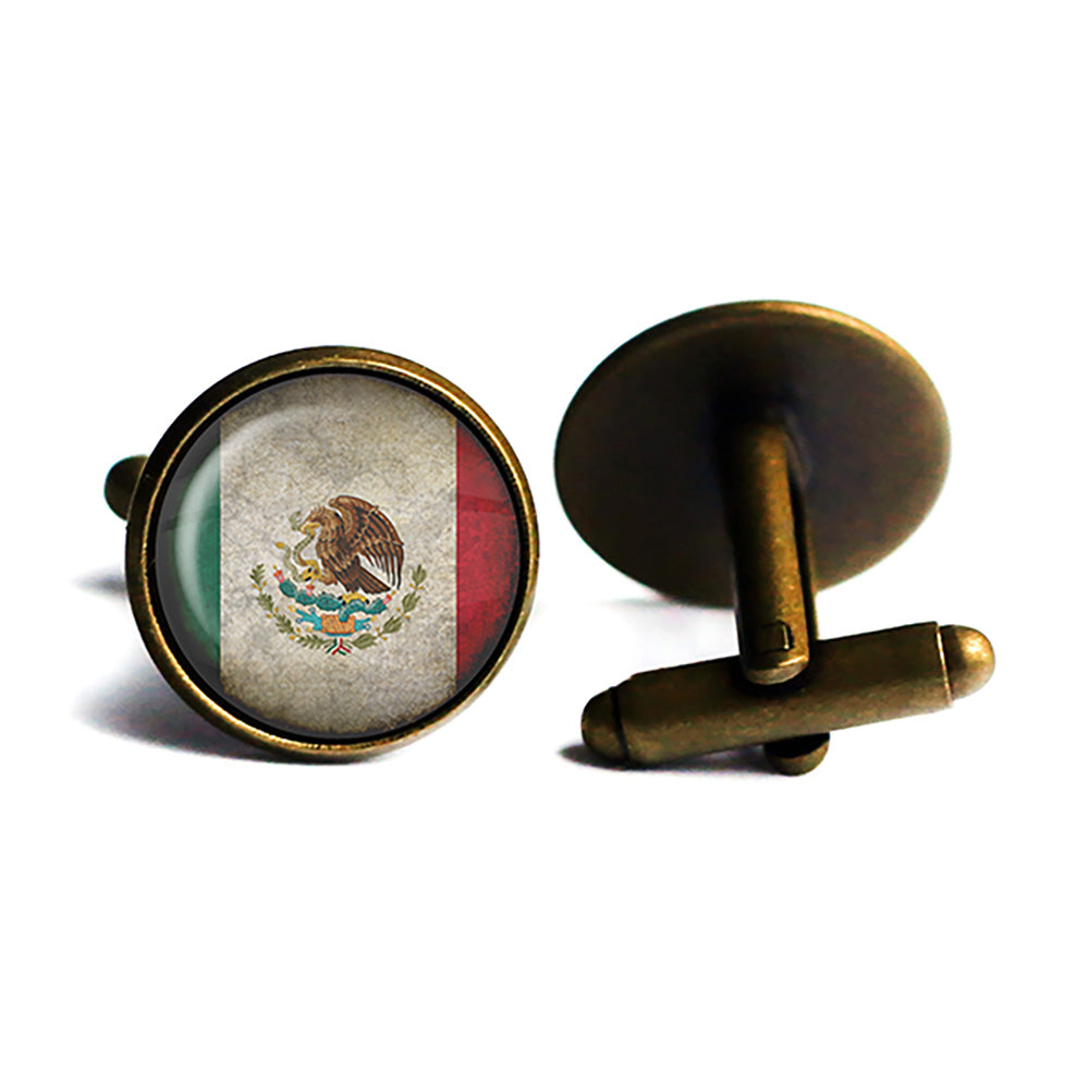 Mexico Mexican Flag Antique Bronze Cufflinks