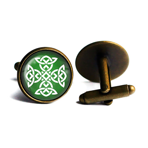 Celtic Knot White on Green Antique Bronze Cufflinks