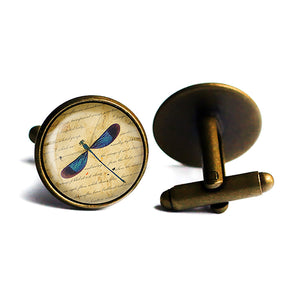 Blue Dragonfly on Parchment Antique Bronze Cufflinks