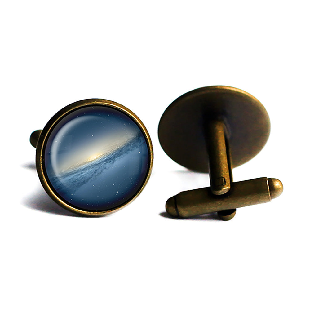 NASA Photograph Blue Galaxy Antique Bronze Cufflinks
