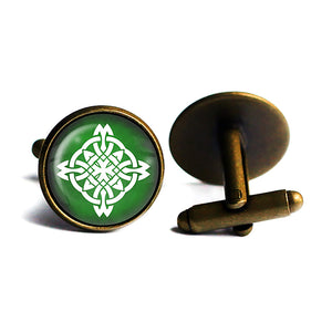 Celtic Knot Circle White on Green Antique Bronze Cufflinks
