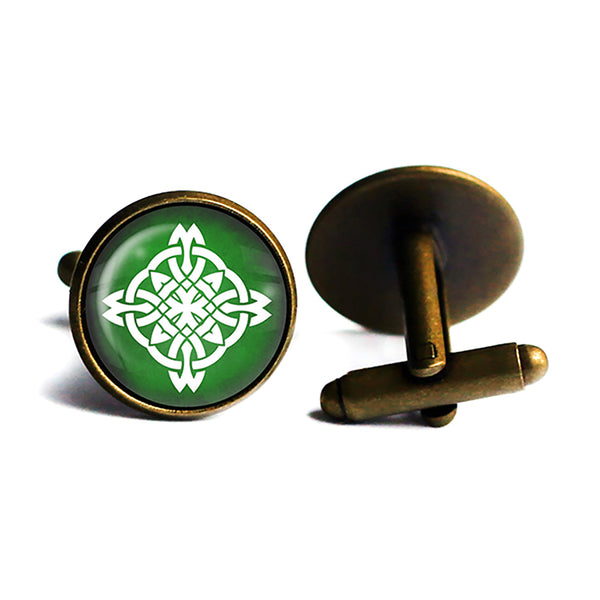 Celtic Knot Circle White on Green Antique Bronze Cufflinks