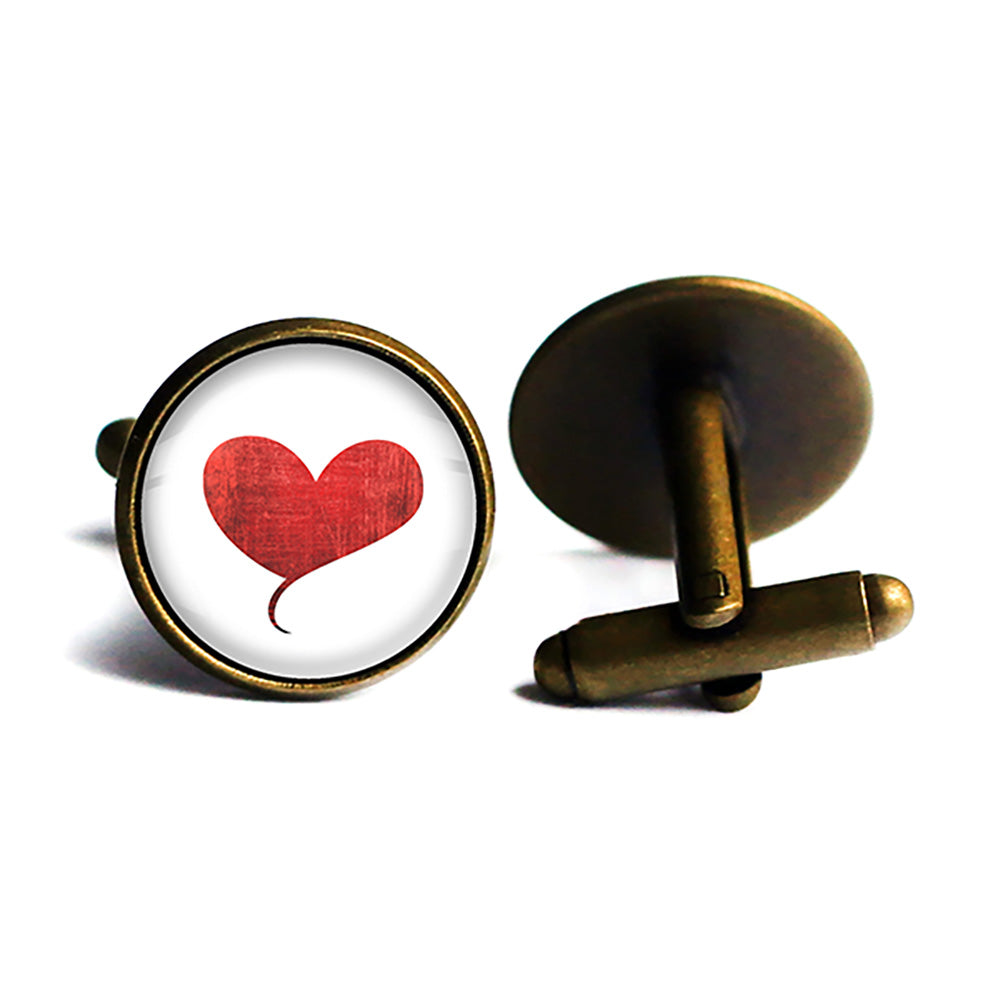 Red Valentines Love Heart Antique Bronze Cufflinks
