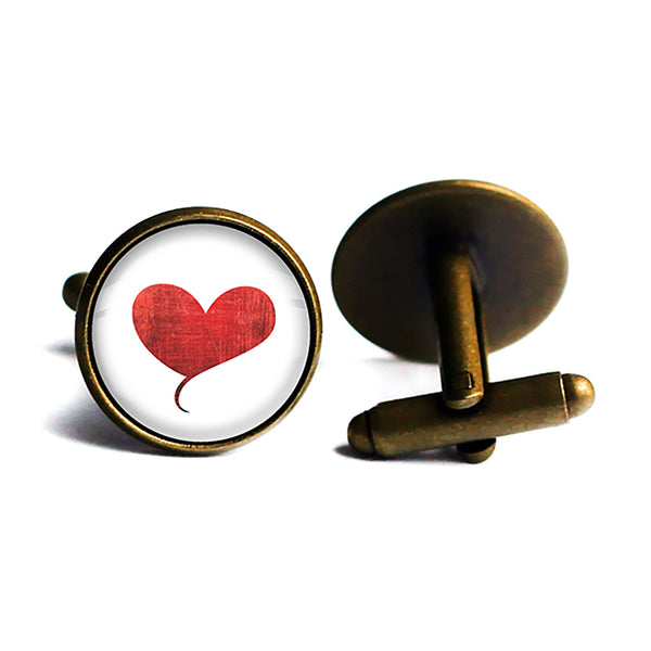 Red Valentines Love Heart Antique Bronze Cufflinks
