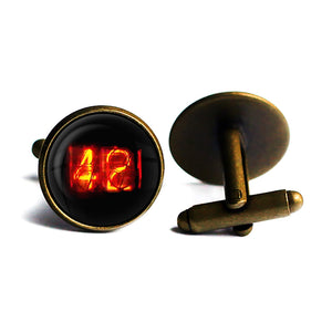 Dieselpunk Steampunk Cyberpunk Nixie Tube Print Number 42 Forty Two Meaning of Life Antique Bronze Cufflinks