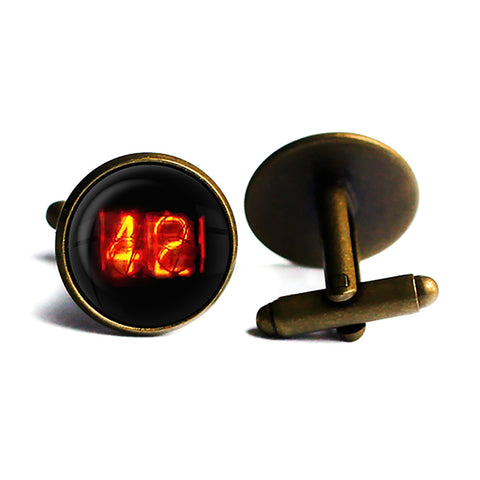 Dieselpunk Steampunk Cyberpunk Nixie Tube Print Number 42 Forty Two Meaning of Life Antique Bronze Cufflinks