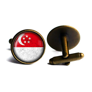 Singapore Singaporean Flag Antique Bronze Cufflinks