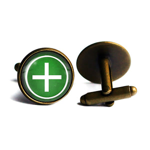 Celtic Cross Ailm White on Green Antique Bronze Cufflinks