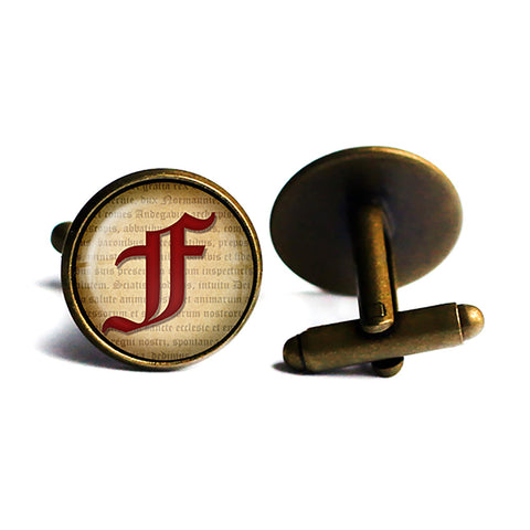F Letter Old English Gothic Blackletter Magna Carta Antique Bronze Cufflinks