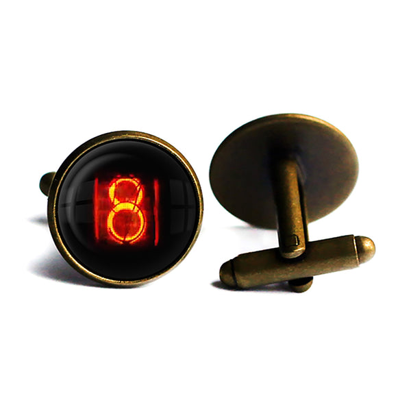 Dieselpunk Steampunk Cyberpunk Nixie Tube Print Number 8 Eight Antique Bronze Cufflinks