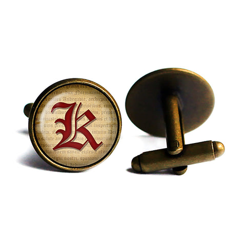 K Letter Old English Gothic Blackletter Magna Carta Antique Bronze Cufflinks
