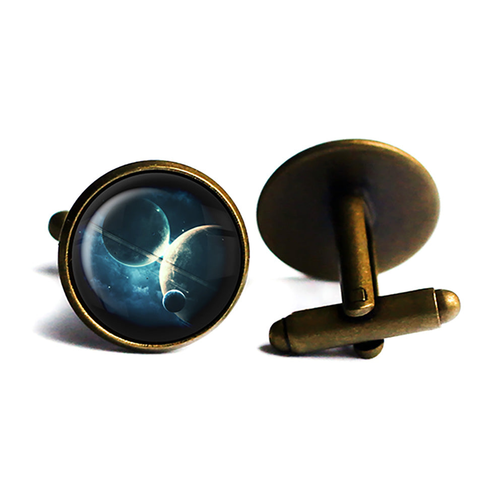 NASA Photograph Twin Planets Antique Bronze Cufflinks