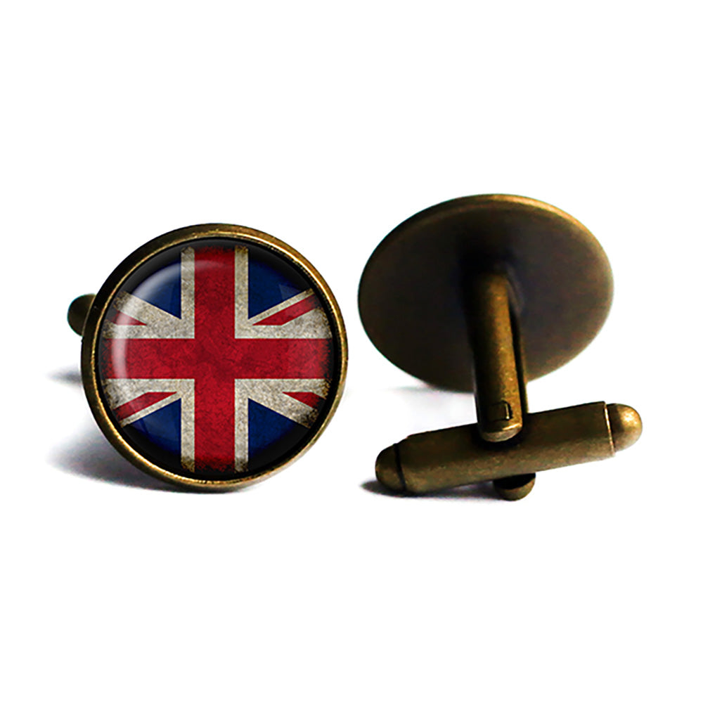 United Kingdom UK Commonwealth Union Jack Flag Antique Bronze Cufflinks