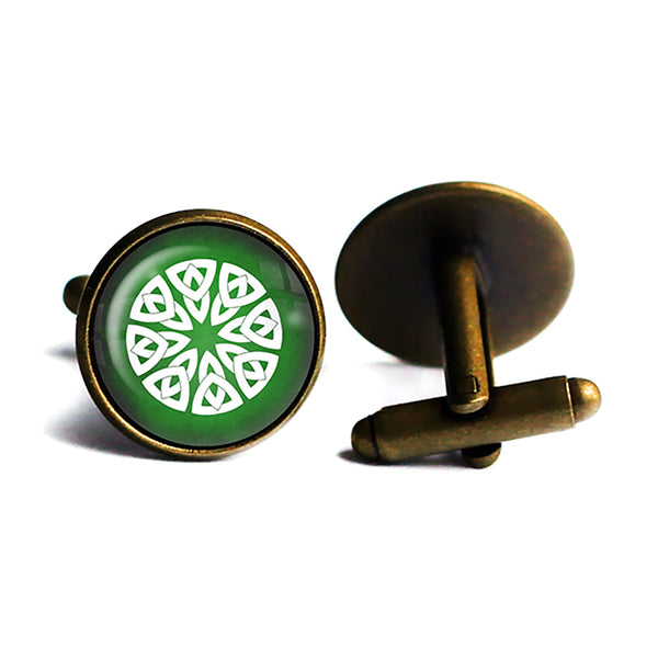Celtic Knot Circle White on Green Antique Bronze Cufflinks