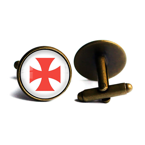 Knights Templar Cross Red on White Antique Bronze Cufflinks