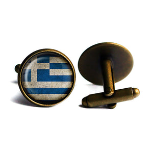 Greece Greek Ελλάδα Flag Antique Bronze Cufflinks