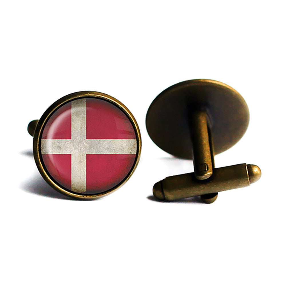 Denmark Danish Flag Antique Bronze Cufflinks