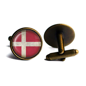 Denmark Danish Flag Antique Bronze Cufflinks