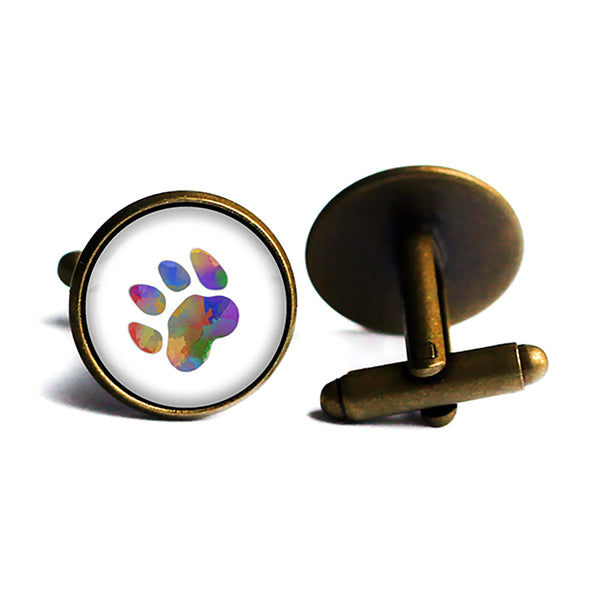 Cat Paw Print Rainbow Watercolor Antique Bronze Cufflinks