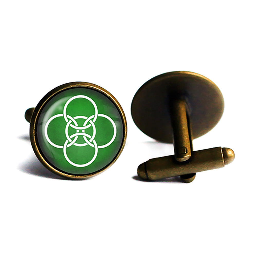 Celtic Symbol Celtic Symbol Five Fold Circles White on Green Antique Bronze Cufflinks