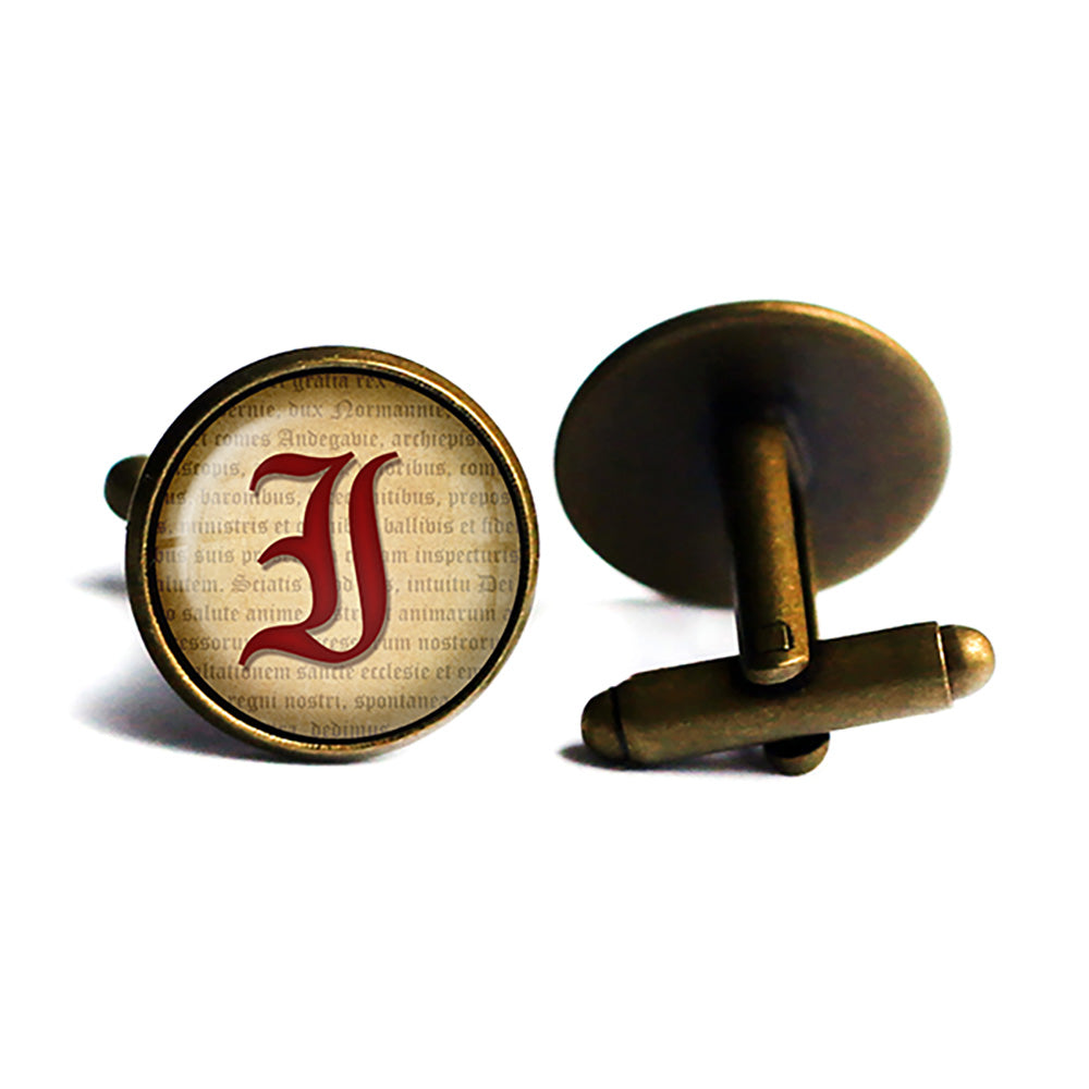 I Letter Old English Gothic Blackletter Magna Carta Antique Bronze Cufflinks