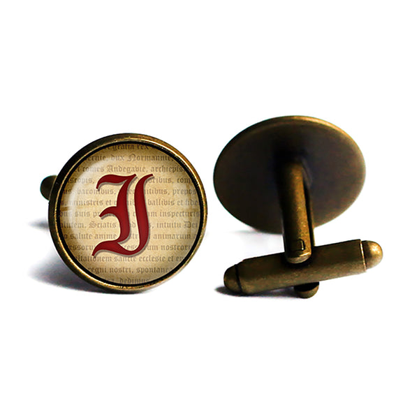 I Letter Old English Gothic Blackletter Magna Carta Antique Bronze Cufflinks