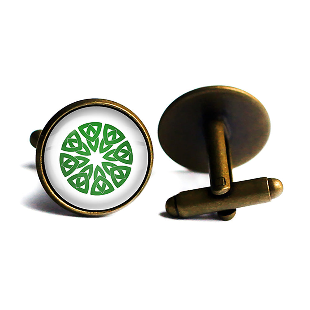 Celtic Knot Circle Green on White Antique Bronze Cufflinks