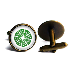 Celtic Knot Circle Green on White Antique Bronze Cufflinks