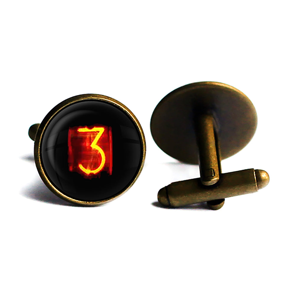 Dieselpunk Steampunk Cyberpunk Nixie Tube Print Number 3 Three Antique Bronze Cufflinks