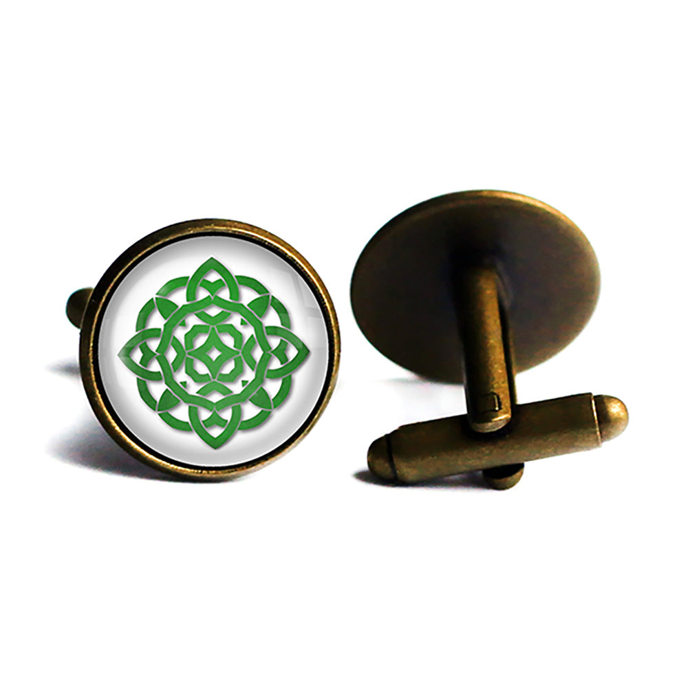 Celtic Knot Circle Green on White Antique Bronze Cufflinks