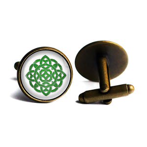 Celtic Knot Circle Green on White Antique Bronze Cufflinks