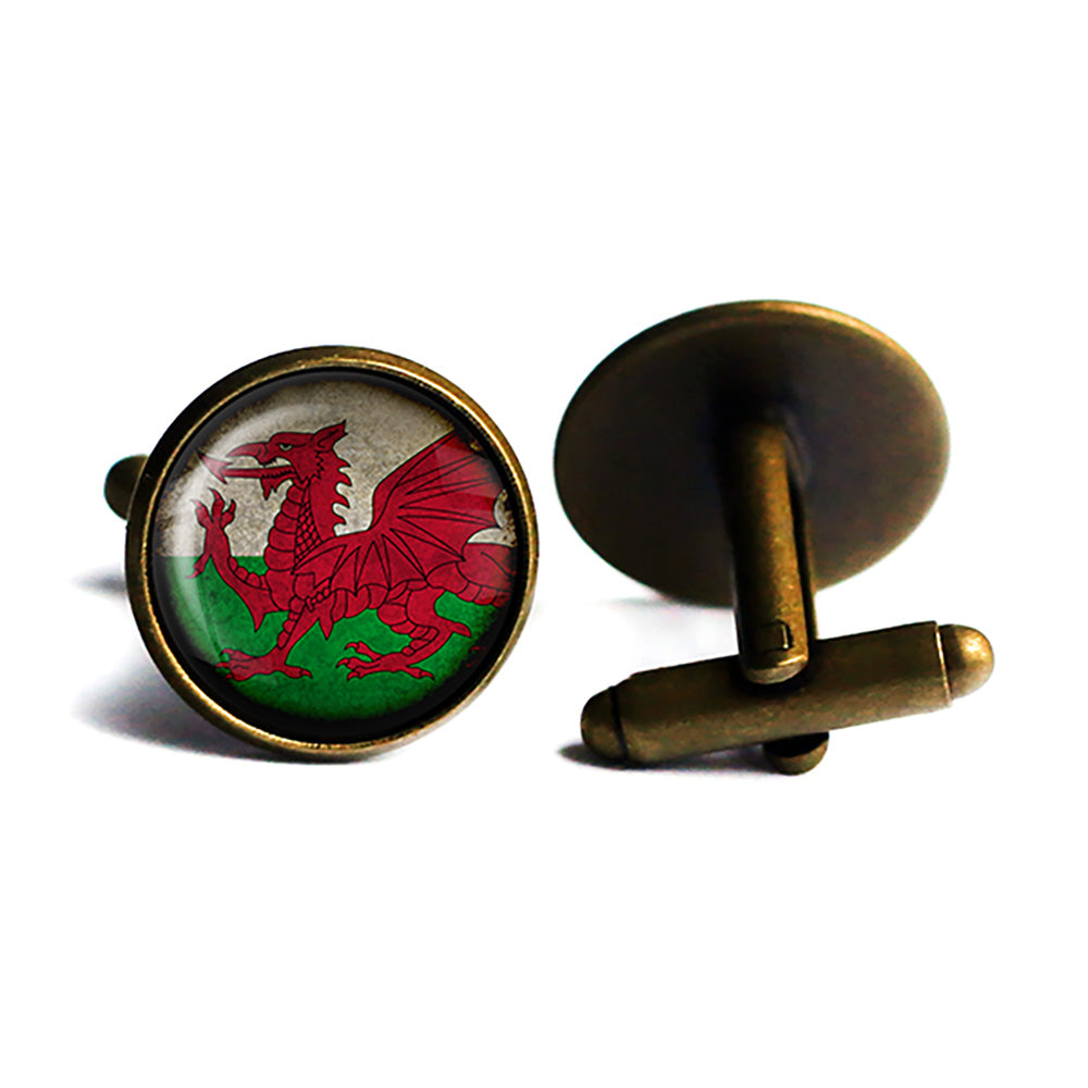 Wales Welsh Flag Antique Bronze Cufflinks