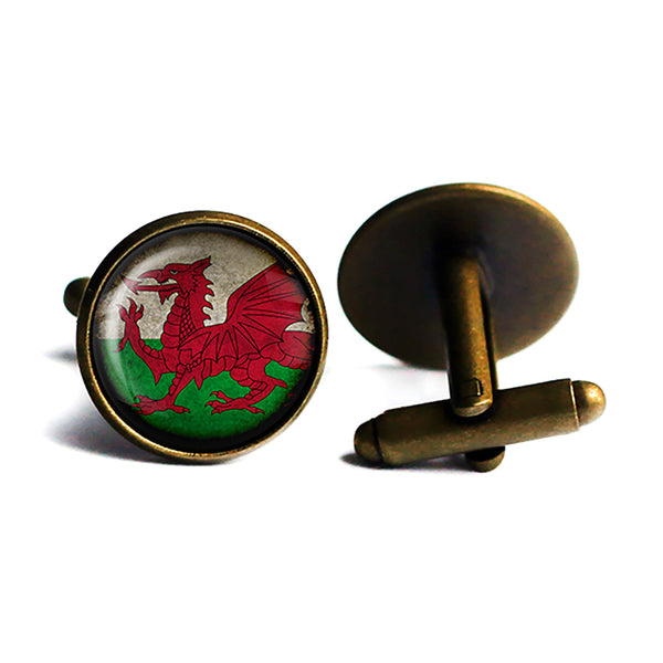 Wales Welsh Flag Antique Bronze Cufflinks